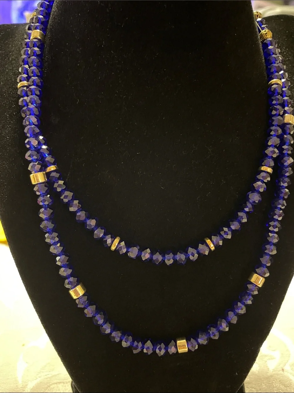 18” & 16”Dual Strand Indigo (Blue Lapis) beads with goldtone accents